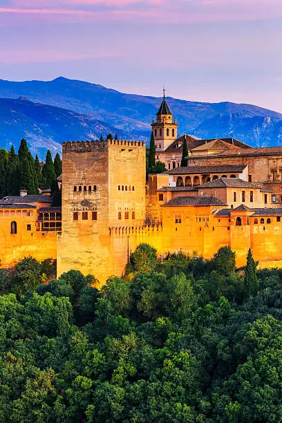 Alhambra of Granada, Spain. Alhambra at twilight.