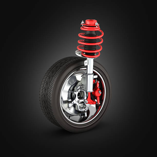 istock suspension of the car with wheel without shadow on black 624711468