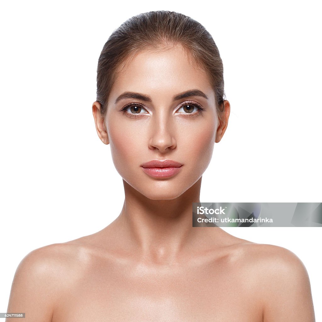 Beautiful woman face close up portrait. Studio shot. Beautiful woman face close up portrait. Studio shot. Isolated on white. Human Face Stock Photo