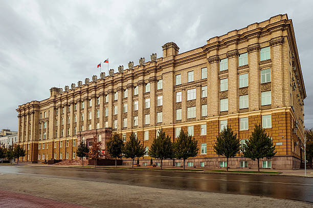 Administrative building Administrative building of the government of the Belgorod region, Russian Federation. Former Soviet regional government, "House of the Soviets" was built in the style of Stalinist architecture (1957 year of construction). In Stalin's Ampir style. belgorod photos stock pictures, royalty-free photos & images