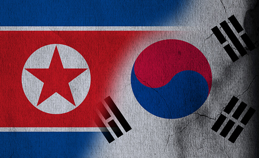 North Korea vs South Korea concrete flag