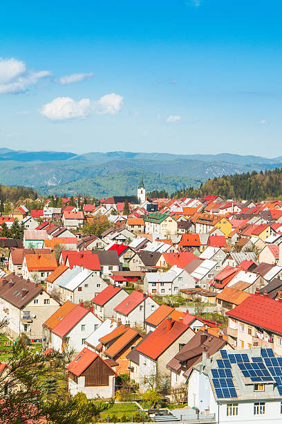 istock Panoramic view of Croatian town Delnice, Gorski Kotar in spring 624716224