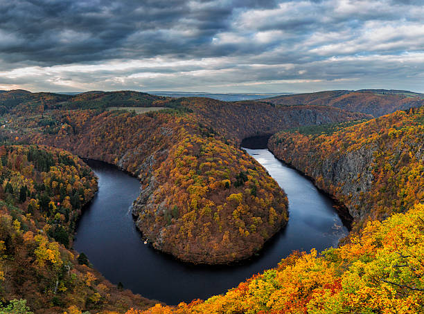 istock Vltava river horseshoe shape meander from Maj viewpoint, Czech Republic 624716758