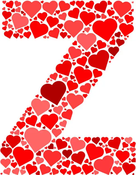 Vector illustration of Letter Z Icon with Red Hearts Love Pattern
