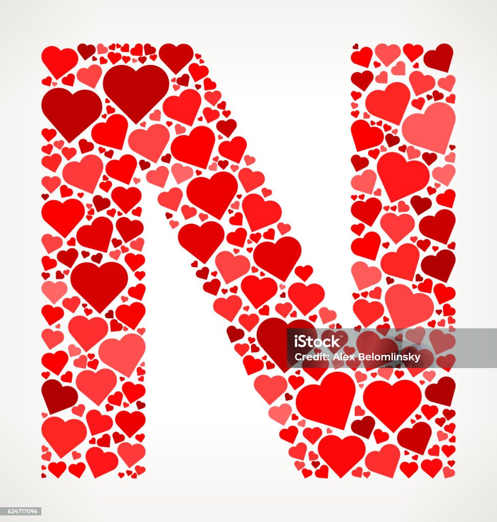 Letter N Icon With Red Hearts Love Pattern Stock Illustration ...