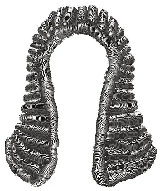 Vector illustration of judge  wig gray hair curls. medieval style antique.realistic 3d .