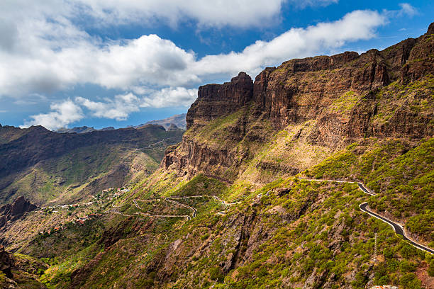 Mountain road to Masca village in Teno Mountains, Tenerife Mountain road to Masca village in Teno Mountains, Tenerife, Canary Islands, Spain. teno mountains photos stock pictures, royalty-free photos & images