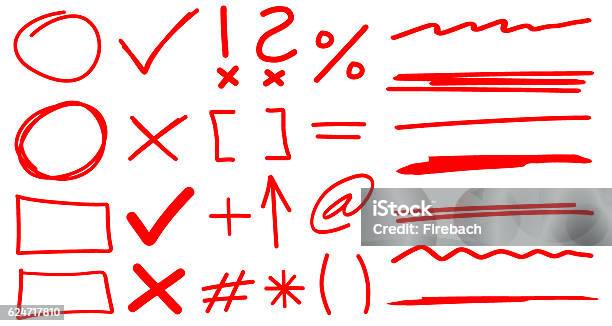 Teacher Hand Drawn Corrections Set In Red With Font Elements Stock Illustration - Download Image Now