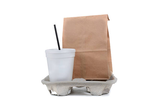 To Go Lunch take out lunch objects fast food concept white background junk food stock pictures, royalty-free photos & images