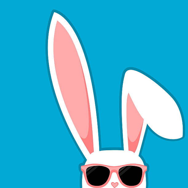 Easter Bunny White Rabbit With Big Ears And Sunglasses Easter Bunny White Rabbit With Big Ears And Sunglasses On Blue Background funny ear stock illustrations