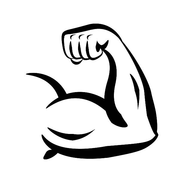 illustrazioni stock, clip art, cartoni animati e icone di tendenza di bodybuilder big biceps vector logo - human muscle bicep power flexing muscles