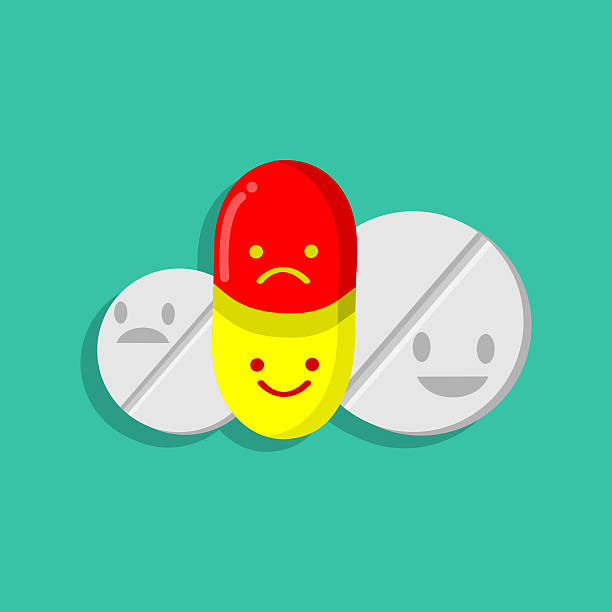 ilustrações de stock, clip art, desenhos animados e ícones de happy and unhappy tablets and pills - ecstasy
