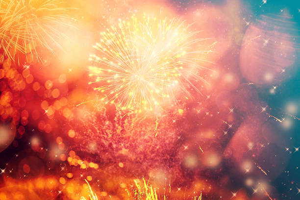 istock Abstract holiday background with fireworks and stars 624723102