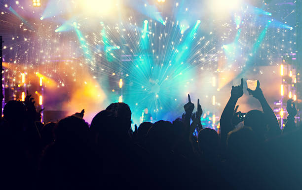 istock Cheering crowd and fireworks - New Year concept 624723416