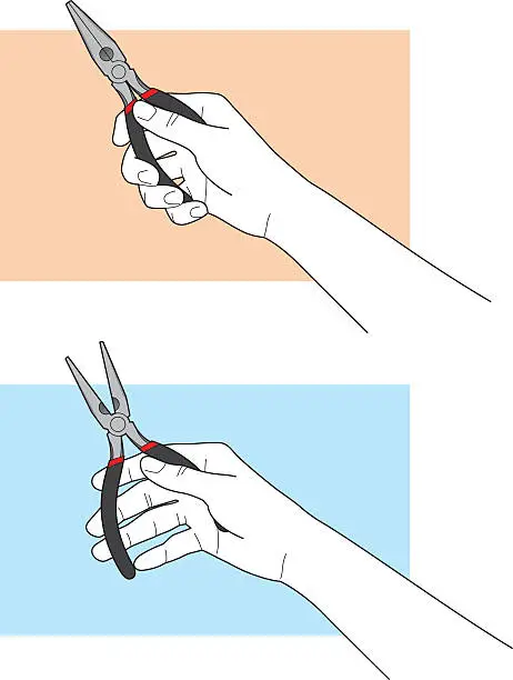 Vector illustration of Hand Holding Needle Nose Pliers Line Art