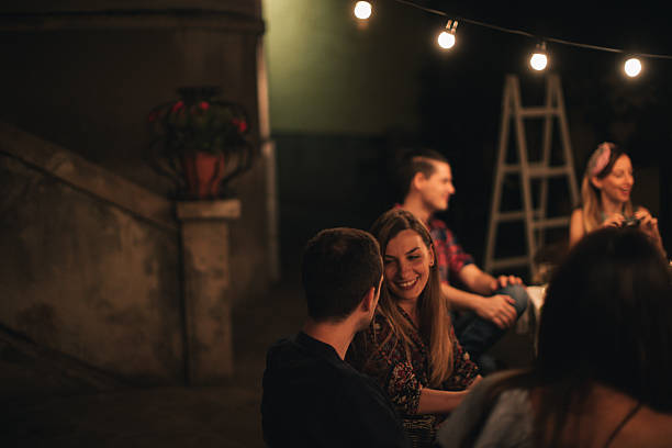 istock Smiling friends at the dinner party 624740422