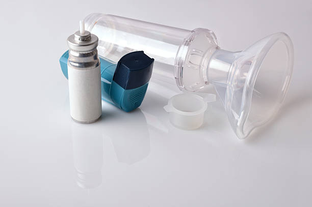 istock Cartridge inhaler and chamber and mask isolated white elevated v 624742404