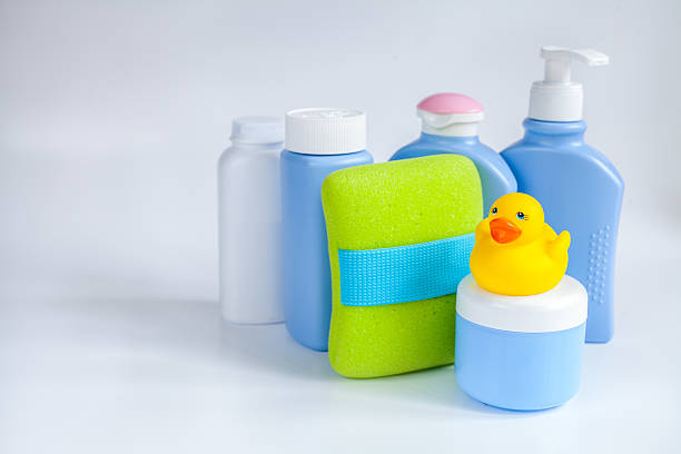 istock baby organic cosmetic for bath on white bakground 624744172