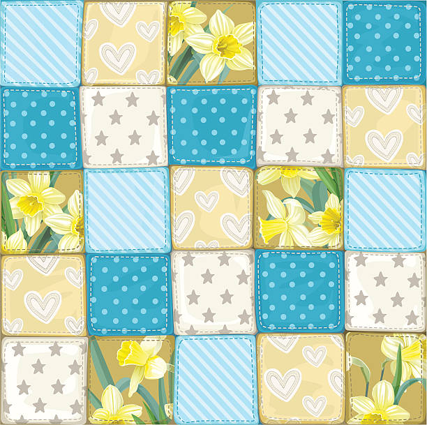 여러 가지 색상의 슬라이스의 스크랩블 담요의 패턴 - quilt textile patchwork pattern stock illustrations