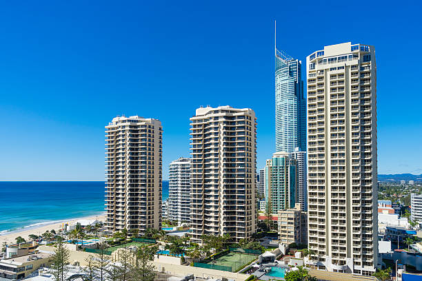 istock Modern buildings near the beach 624745420