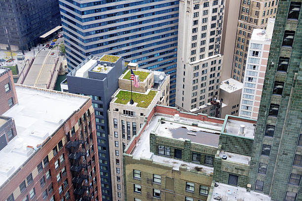 telhados verdes de arranha-céus em the loop, centro de chicago - american flag architectural feature architecture chicago - fotografias e filmes do acervo