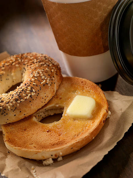 istock Toasted Bagel with Butter and a Coffee 624746270