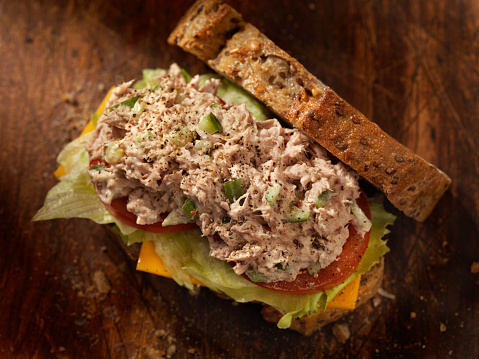 Tuna Salad Sandwich with Cheese, lettuce and Tomatoes-Photographed on Hasselblad H3D2-39mb Camera