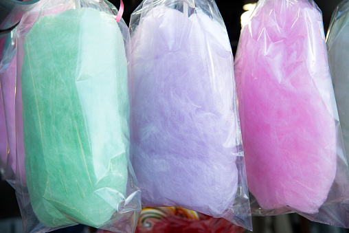 Close-Up Image Of Cotton Candy In A Plastic Bag.