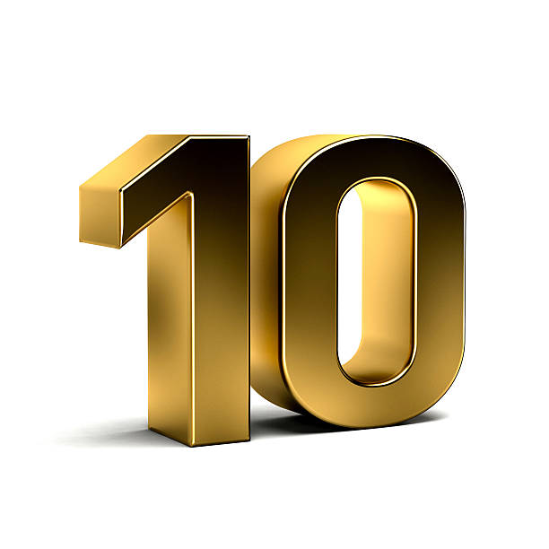 illustrazione di rendering 3d d'oro numero dieci - numero 10 foto e immagini stock