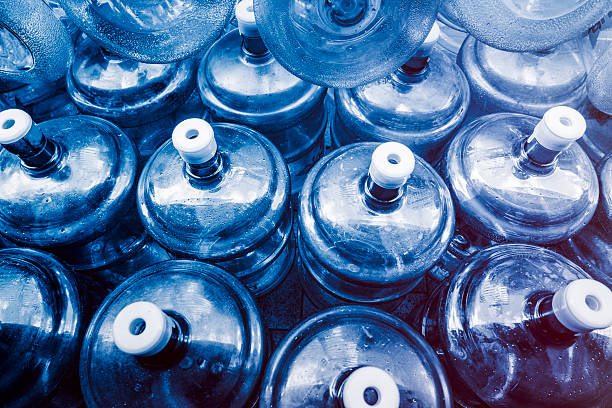 overlook view of group of bottled water stock photo