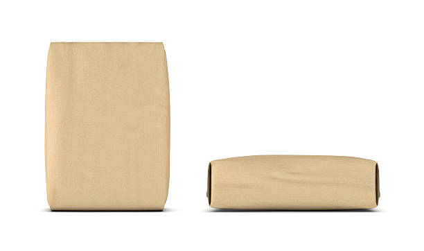 Rendering of two light beige cement sacks, side and front stock photo
