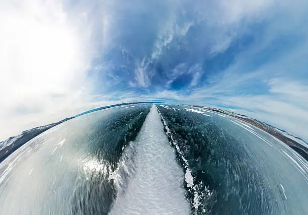 Photo of Aerial of Great White Way to crack ice of Baikal