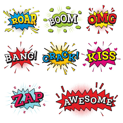 Set of Comic Text in Pop Art Style. Vector Illustration.
