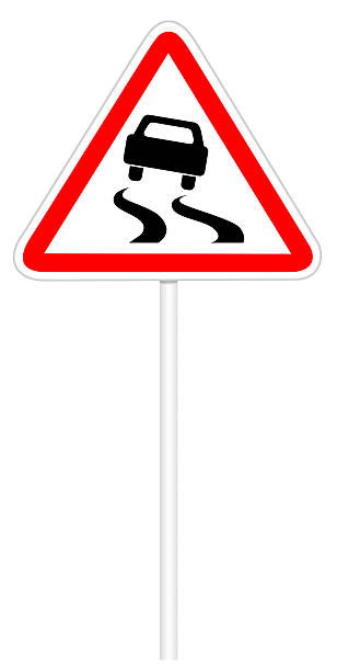 istock Warning traffic sign - Slippery road 624770576