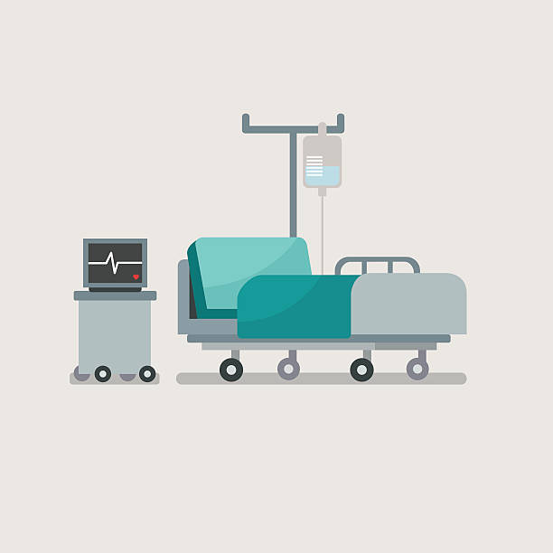 krankenhausbett mit medizinischen geräten. - bett stock-grafiken, -clipart, -cartoons und -symbole