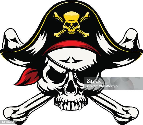 Skull And Crossed Bones Pirate Stock Illustration - Download Image Now - Mascot, Adult, Black Color