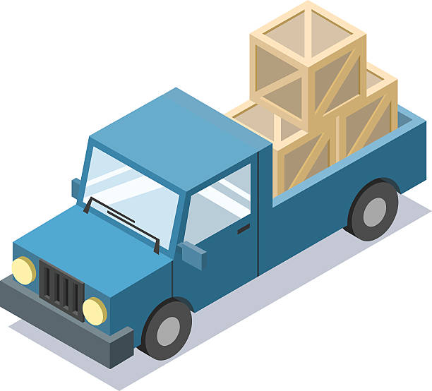 illustrations, cliparts, dessins animés et icônes de wagon bleu isométrique vectoriel avec boîtes, icône de livraison - isometric car vector land vehicle