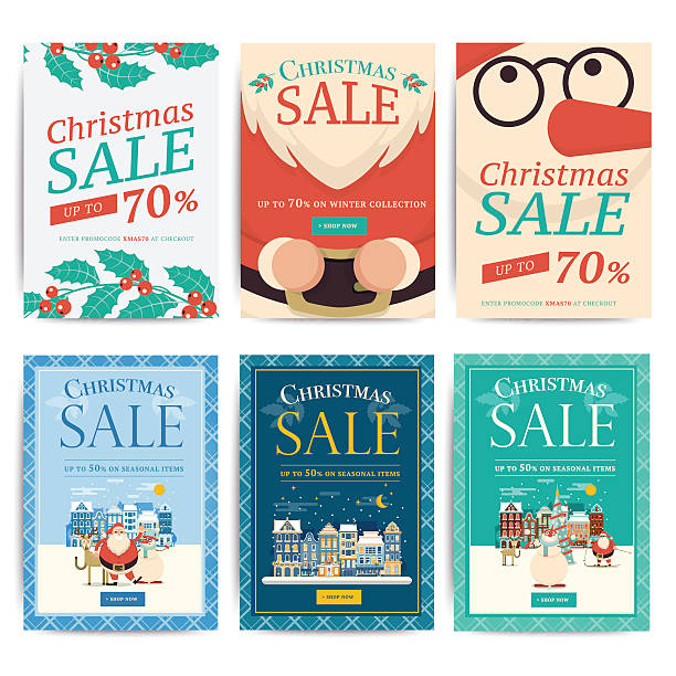 Christmas social media sale banners for mobile website ad Christmas social media sale banners for mobile website ad. Xmas discount background for online shop, store, web page or cell phone. Promotional poster or flyer layout. Vector holiday promotion leaflet holiday shopping stock illustrations