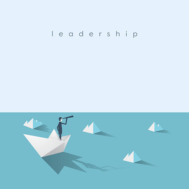 istock Businessman on paper boat in the sea with icebergs. Symbol 624855962
