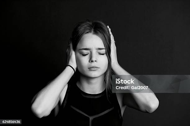 Hear No Evil The Girl Closes The Hands Stock Photo - Download Image Now - Acting - Performance, Adult, Adults Only
