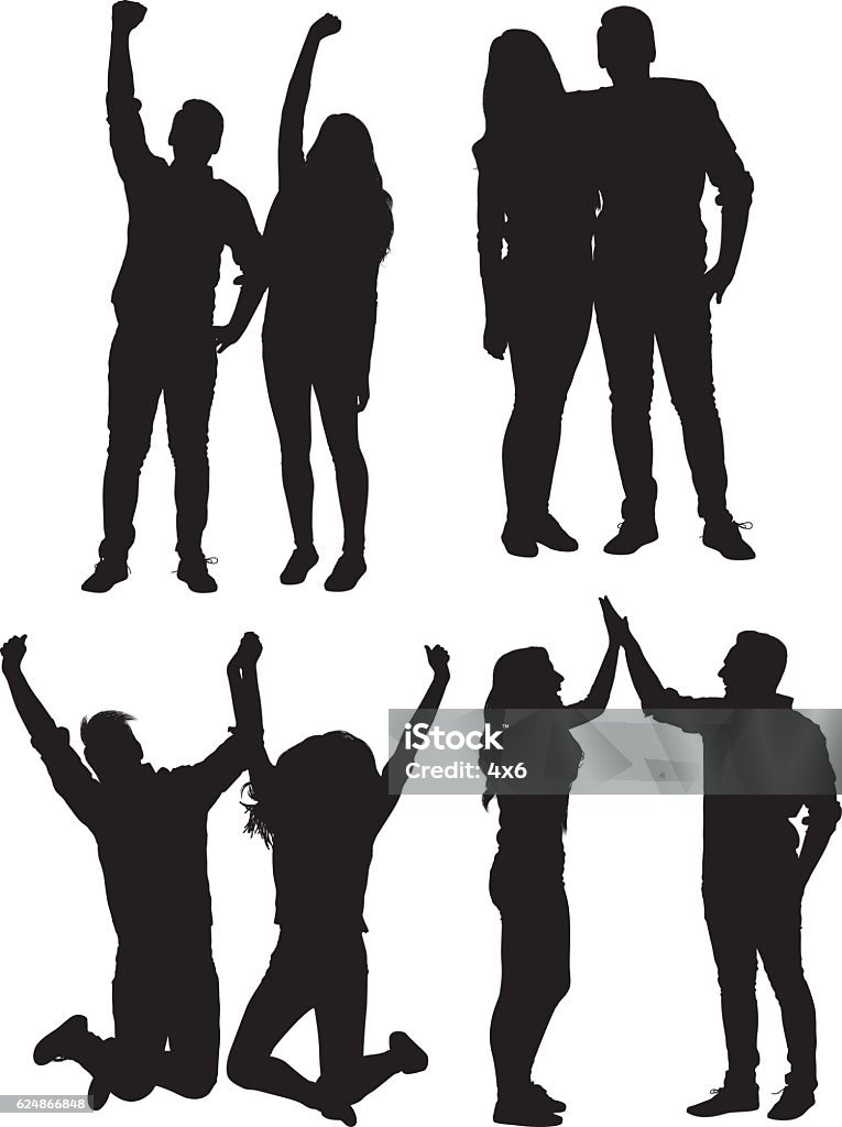 Couple in various actions In Silhouette stock vector