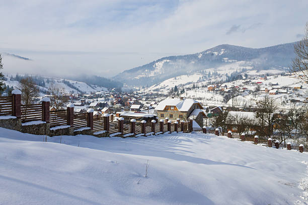 istock Mountains village winter landscape 624867320