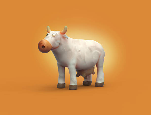 istock 3D cartoon plasticine white cow character. 624869600