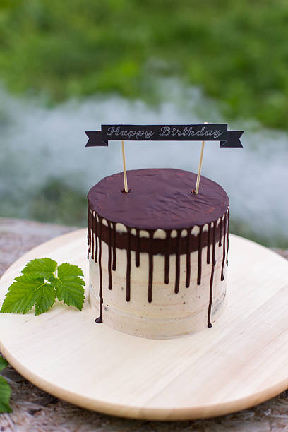 istock chocolate cake with birthday naked on a background 624872644