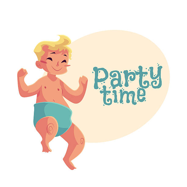 süße kleine baby junge tanzen glücklich, party-einladung, poster-design - human hair ethnic little boys dancing stock-grafiken, -clipart, -cartoons und -symbole