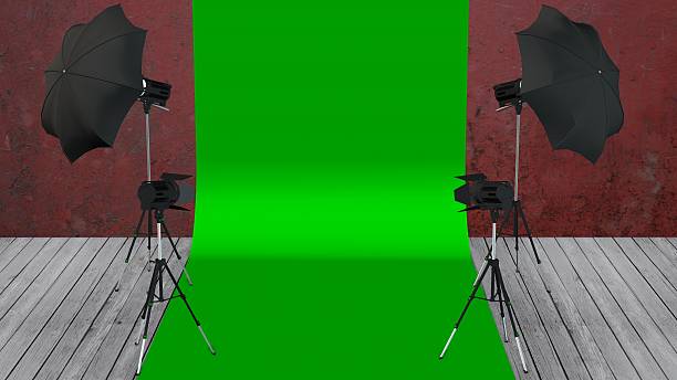 istock Modern Photo Studio with Green Screen and Light Equipment 624878362