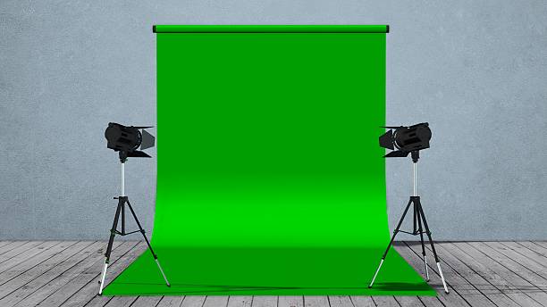 istock Modern Photo Studio with Green Screen and Light Equipment 624879082