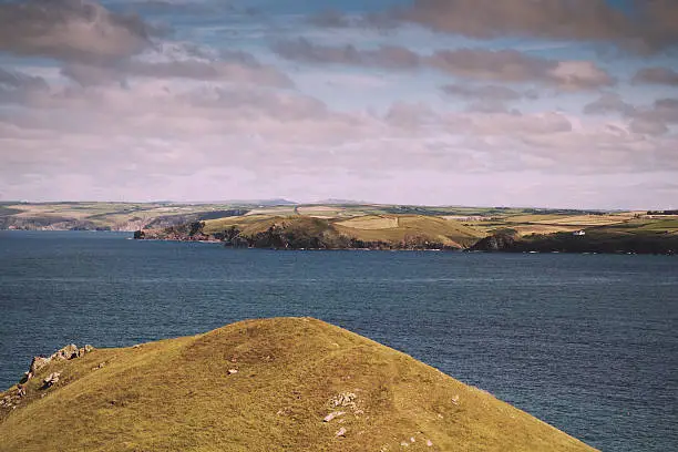 Photo of View from the costal path near Polzeath. Vintage Retro Filter.