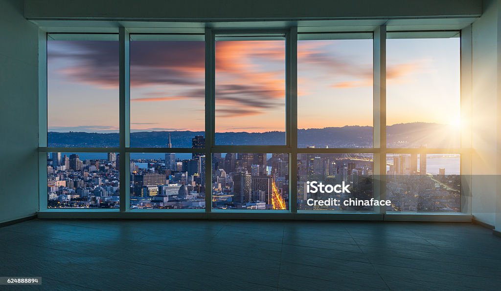 Beautiful night cityscape outside the windows, san francisco Beautiful night cityscape outside the windows, San Francisco, USA. Window Stock Photo