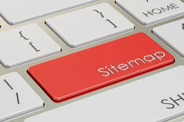 Photo of sitemap red key on keyboard. 3D rendering